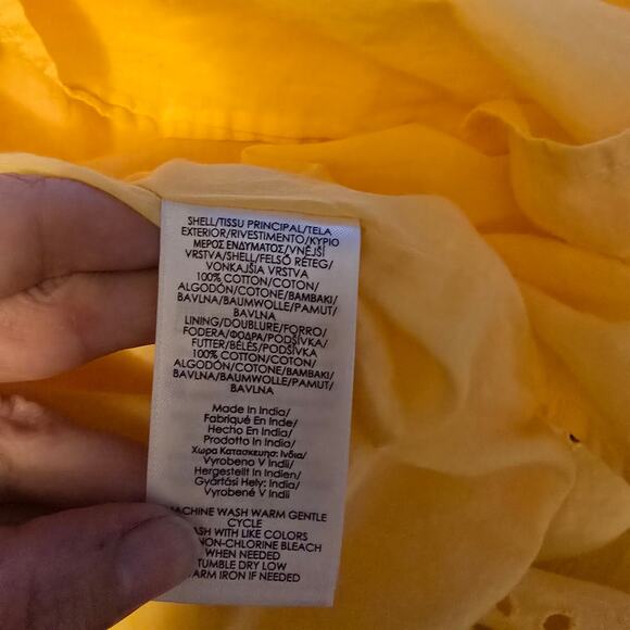 Chaps Yellow Eyelet Tiered Midi Dress Cottagecore Style - Picture 6 of 6